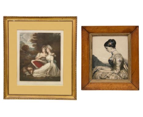 Edward Stodart (1841-1914) after John Hoppner'The Frankland Sisters' a coloured stipple engraving, signed in pencil lower mar