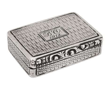 A William IV silver vinaigretteBirmingham, 1837, Thomas Lawrence rectangular, the hinged lid with foliate cast thumbpiece enc