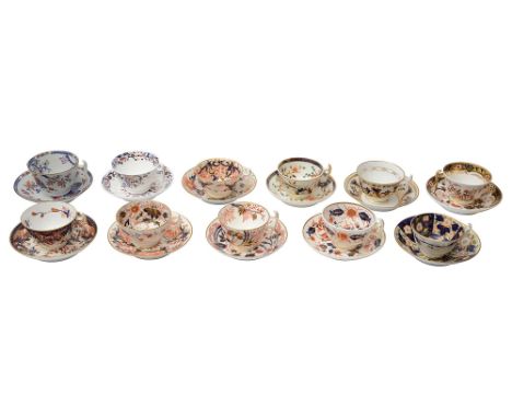 A collection of early 19th century teacups and saucersLondon shape, to include Chamberlain' Worcester Imari teacup and saucer