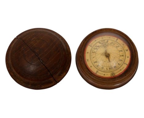An early 19th century treen pocket compass /sundialprinted card dial signed "S Porter Fecit Feb 16 1824" and "Entered at Stat