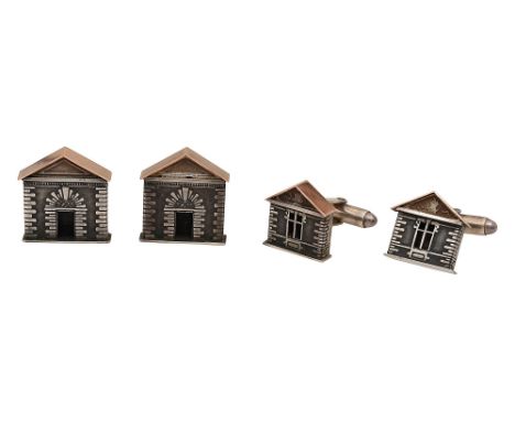 A pair of silver architectural ear studs by Vicky Ambery Smith stamped with London hallmarks, together with a pair of cufflin