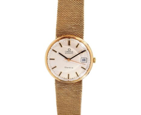 A gentleman's Omega automatic 9ct gold bracelet wristwatch Ref 362 /5422 c.1974circular matte silver dial with raised gold an