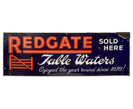 Advertising. A REDGATE Table Water enamel signearly 20th century red and white lettering against blue, Redgate Table Waters E