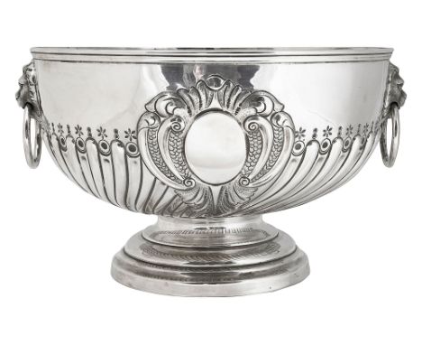 A late Victorian silver punch bowlSheffield, 1898, Mappin &amp; Webb of half wythen fluted and embossed with scroll framed ov