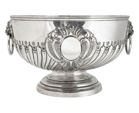 A late Victorian silver punch bowlSheffield, 1898, Mappin &amp; Webb of half wythen fluted and embossed with scroll framed ov