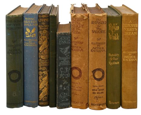 Rackham, Arthur (illustrator) Nine Titlescomprising: Irving W.,  Rip Van Winkle, 1905, Heinemann, gilt dec green cloth, Shake