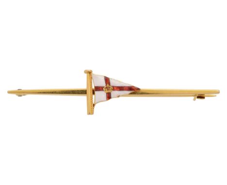 An enamelled pennant bar brooch by Benzies of Cowes for the Royal Yacht Squadron, Cowes, Isle of Wight, signed and stamped '1