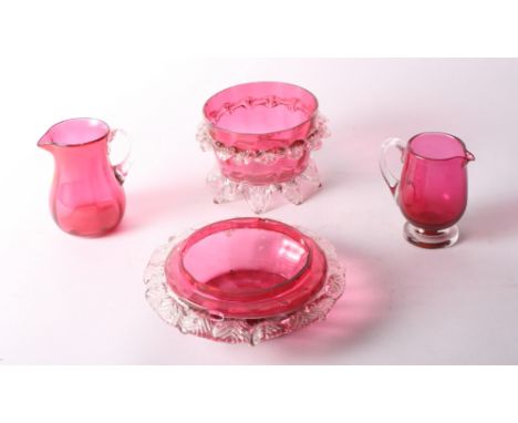 Two 19th Century ruby glass sugar and cream sets