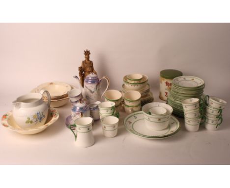 A Birks Rawlins & Co green floral decorated part tea service, another green and gilt decorated part tea service and assorted 