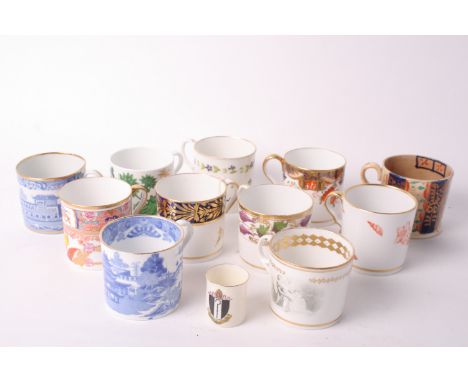 A collection of ten early 19th Century Spode bone china coffee cans, a Gaudy ware coffee can and a Goss miniature can