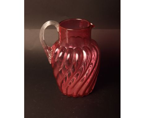 A 19th Century ruby glass jug, 10" high