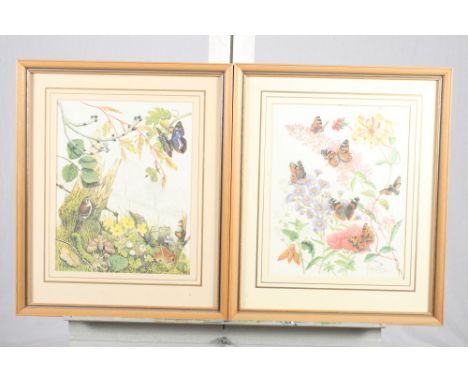 Marjorie Planey: a set of six coloured prints of flowers, in light wood frames