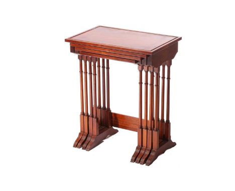 A George III style mahogany quartteto of intersliding tables, 20th century each table with a moulded beaded border and centra