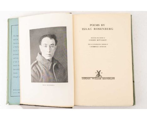 Rosenberg (Isaac); 'Poems', 1922 first edition, London, Willaim Heinemann, portrait frontispiece, original cloth, paper label