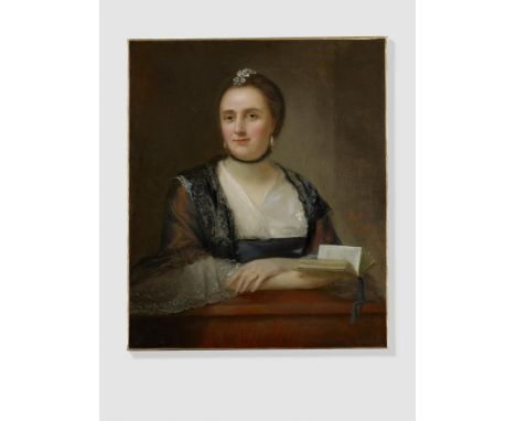 NATHANIEL HONE THE ELDER (1718-1784)Portrait of a lady holding a bookOil on canvasSigned with monogram and dated 1758Although