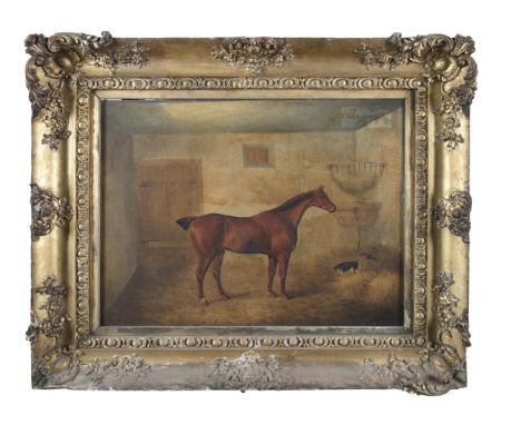 SAMUEL SPODE (FL. 1825-1858)Portrait of a Chestnut Racehorse in a Stable with a TerrierOil on canvas, 43 x 56cmSignedProvenan