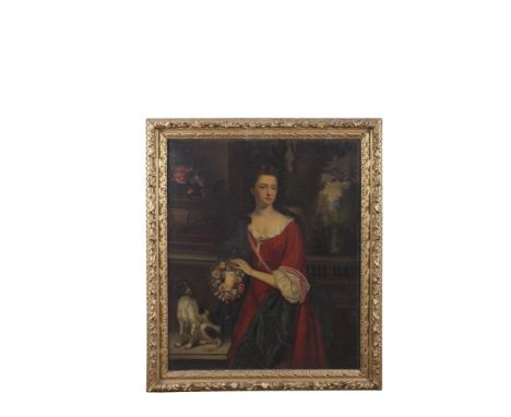 MICHAEL DAHL (1659-1743)A portrait of Elizabeth Langham, as a young woman, standing three quarter length on a terrace, a span