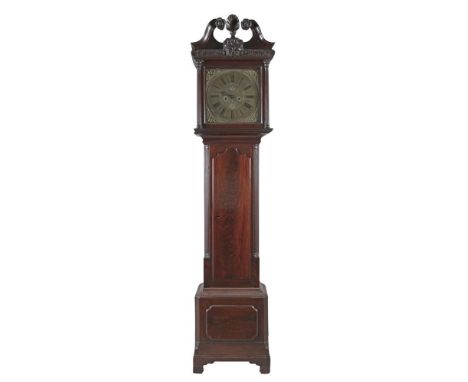 AN IRISH MAHOGANY LONGCASE CLOCK, the brass dial signed Tho. Sanderson, Dublin, with subsidiary seconds dial and calendar, th