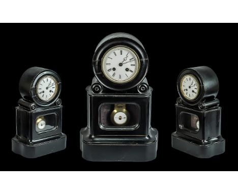 Black Wooden Mantel Clock Roman Numerals, white dial. Appears to be in good order, striking and ticking, good movement.
