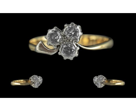 18ct Gold &amp; Platinum 3-Stone Diamond Set Ring 'Shamrock' Design, marked 18ct and platinum.  The faceted diamonds of good 