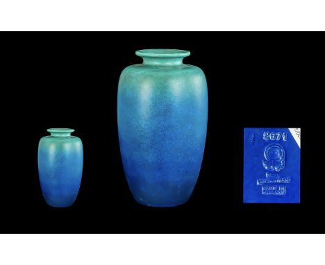 A Pilkington Royal Lancastrian pottery baluster vase, mottle blue/green glaze, impressed marks and numbered 2571, measuring 1