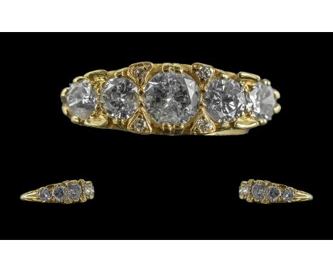 Antique Period Superb Quality 18ct Gold 5 Stone Diamond Set Ring - gallery setting, marked 18ct to interior of shank.  The fi