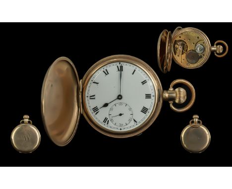 Swiss Made 15 Jewels Lever Gold Filled Key-less Full Hunter Pocket Watch, Guaranteed to be of Two Plates of Gold with Composi