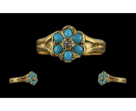 Antique Period Attractive 22ct Gold Turquoise & Diamond Set Ring, excellent setting.  Full hallmark Birmingham 1921 marked 22