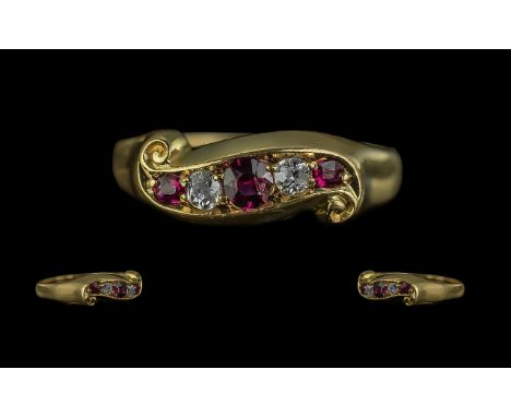 Antique Period 18ct Gold Ruby and Diamond Set Ring of excellent design, full hallmark to shank, Birmingham 1908; rubies and d