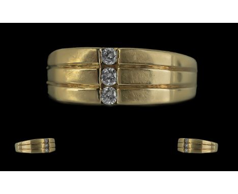 Ladies or Gents - Pleasing 9ct Gold Diamond Set Band Ring of Contemporary Design with Full Hallmark to Interior of Shank. The