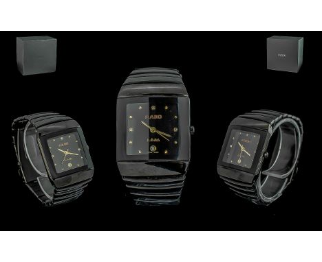 Rado Swiss Made Jubilee Diamond Set Just - Date Black Ceramic Wrist Watch. No 120 0281 3. Features High Tech Ceramic Scratch 