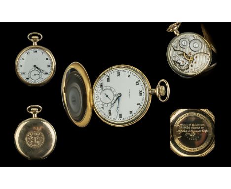 Hamilton - Watch Co Lancaster Superb 14ct Gold Case - Keyless Open Faced Pocket Watch, 17 Jewels, Unadjusted, 3 Positions, Mo