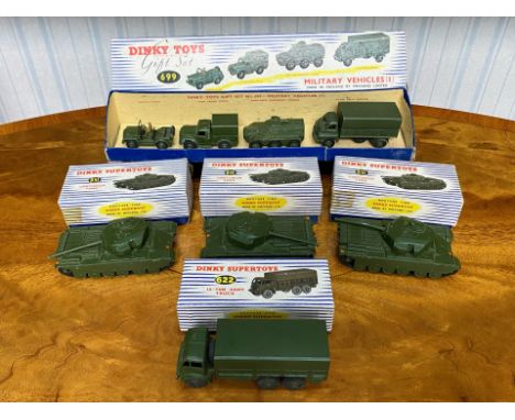 Dinky Super Toys Die Cast Models, Five sets to include 699 gift set military vehicles (1), three 651 Centurian tanks, and 622