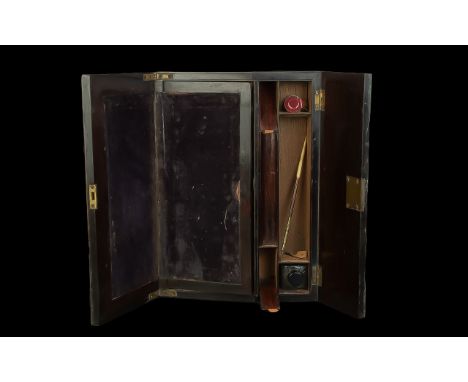 Victorian Wooden Writing Slope + Others. Wooden Writing Slope with Mother of Pearl Inserts, Along with Other Wooden Boxes - P