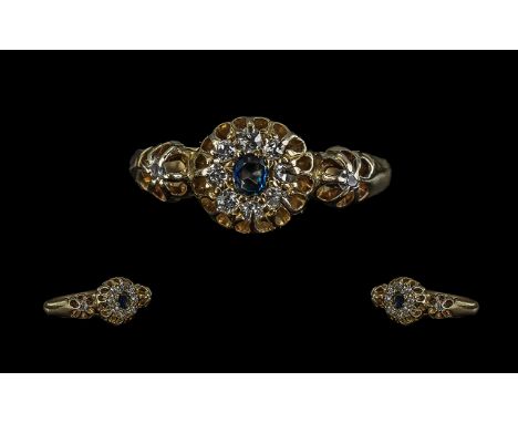 Edwardian Period 1901 - 1910 Exquisite 18ct Gold Sapphire and Diamond Set Ring. Pleasing Design / Form. Full Hallmark Birming