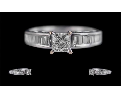 Ladies 18ct White Gold Superb Diamond Set Ring, full hallmark 750 - 18ct to the interior of the shank, the central princess c