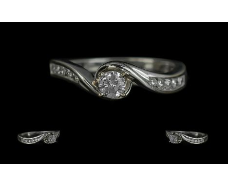 18ct White Gold Attractive - Contemporary Diamond Set Dress Ring. Full Hallmark for 750 to Interior of Shank. The Central Bri