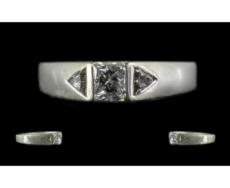 Platinum Set - Ladies Diamond Set Dress Ring. Marked Platinum 950 to Interior of Shank. The Princes Cut Diamonds of Good Colo