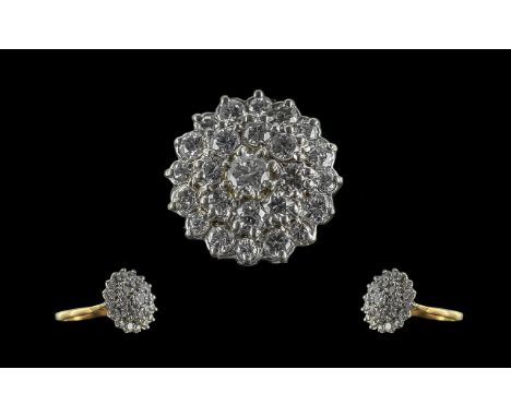 18ct Gold Excellent Quality Diamond Set Cluster Ring, marked 18ct to interior of shank.  The round brilliant cut diamonds of 