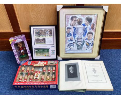 Box of Assorted Sporting Memorabilia, including Corinthian Pro Stars 1966 team figures with display stand, includes Jimmy Gre