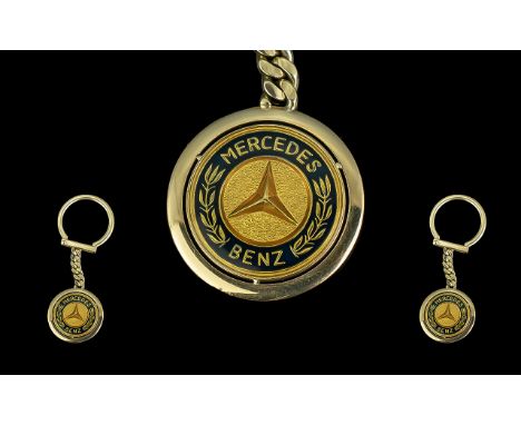 Mercedes-Benz 9ct Gold &amp; Black Enamel Key Ring, signed Mercedes-Benz with full hallmark.  Weight 14.6 grams, length 3'' -