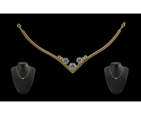 Cathy Stephens Designer Diamond Necklace 18ct gold solid wish bone design front set with 3 brilliant cut diamonds, white claw