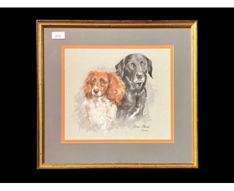 Susan Maud (British 20th Century) Quality Double Canine Portrait depicting a Springer Spaniel and Labrador Retriever, inscrib