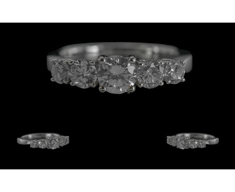 18ct White Gold 5-stone Graduated Diamond Certificated Ring. Round Brilliant Cut Diamonds 1.15ct. Diamonds good sparkle. Cert