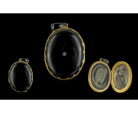 Victorian Period 1837 - 1901 Superb Quality 18ct Gold and Black Enamel Double Gentleman's Hinged Mourning Locket / Pendant, D