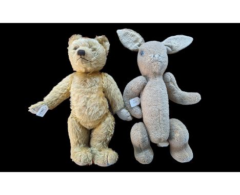 Two Vintage Toys, comprising a 20" Teddy Bear, moveable limbs, with plush fur, and a 20" Bunny, with moveable limbs, both as 