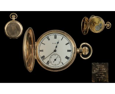 Elgin - National Watch Co Seven Jewels Gold Filled Pocket Full Hunter Keyless Pocket Watch, Guaranteed to be Made of Two Plat