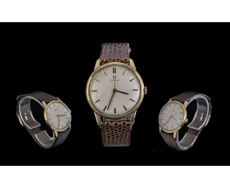 Omega Gents 9ct Gold Mechanical Wristwatch Circa 1960's - Silvered/Pearl Dial, Seconds Sweep & Gold \markers. Case & Dial Exc