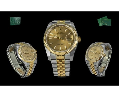 Rolex - Oyster Perpetual Date-Just 18ct Gold and Steel Gents Chronometer Wrist Watch. Model No 116233 / 63603. Serial No 2064