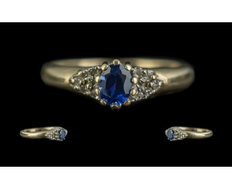 Ladies - Exquisite Attractive 9ct Gold 3 Stone Tanzanite and Diamond Set Ring. Full Hallmark to Shank. The Blue Tanzanite of 